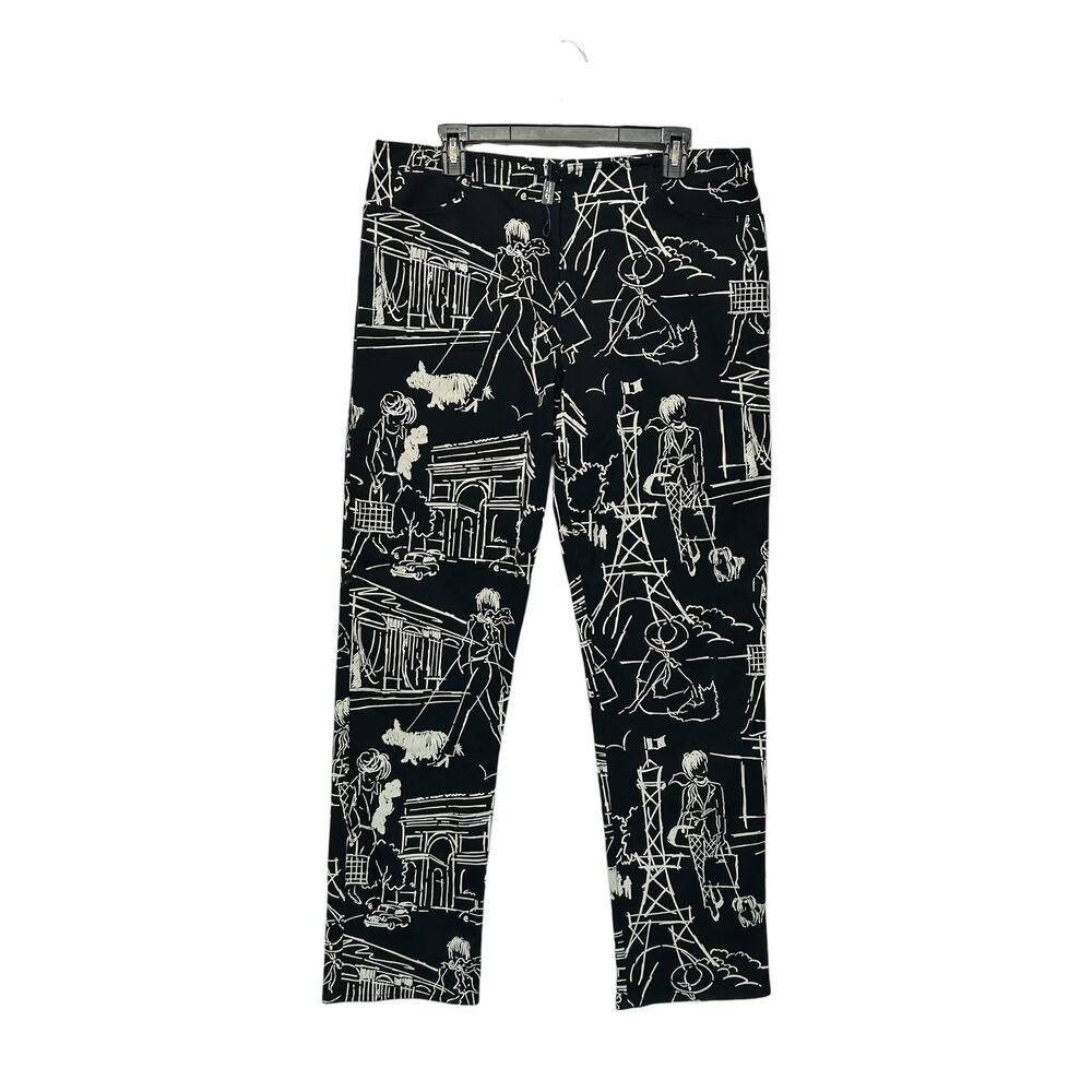 Marina Rinaldi Sport Paris Dog Print Pants Womens Sz 21 (US 12) Black White Chic